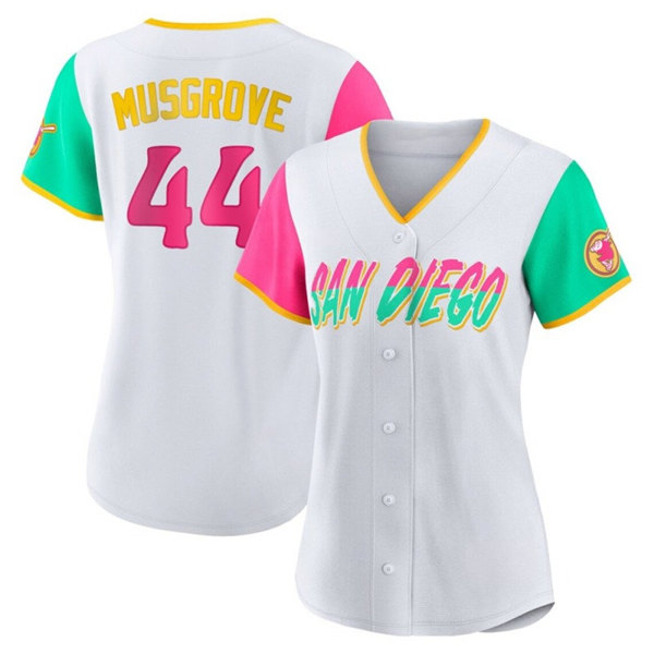 Women's San Diego Padres #44 Joe Musgrove 2022 White City Connect Cool Base Stitched Baseball Jersey(Run Small)